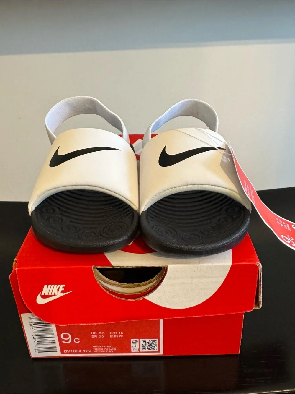 Nike White and Black Youth Slide Sandals